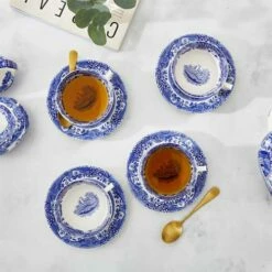 Spode Blue Italian Set of 4 Teacups & Saucers - Elegant English Fine Bone China -HARTS OF STUR Sales BLI1130 Spode Blue Italian Teacup and Saucer 4