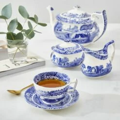 Spode Blue Italian Set of 4 Teacups & Saucers - Elegant English Fine Bone China -HARTS OF STUR Sales BLI1130 Spode Blue Italian Teacup and Saucer 5