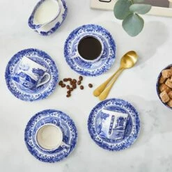 Spode Blue Italian Set of 4 Coffee Cups & Saucers - Elegant Drinkware for Tea & Coffee -HARTS OF STUR Sales BLI1200 Spode Blue Italian Coffee Cup and Saucer 4