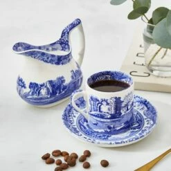 Spode Blue Italian Set of 4 Coffee Cups & Saucers - Elegant Drinkware for Tea & Coffee -HARTS OF STUR Sales BLI1200 Spode Blue Italian Coffee Cup and Saucer 5