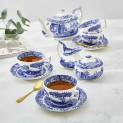 Spode Blue Italian Set of 4 Breakfast Cups & Saucers - Elegant English Drinkware -HARTS OF STUR Sales BLI1260 Spode Blue Italian Breakfast Cup and Saucer 4