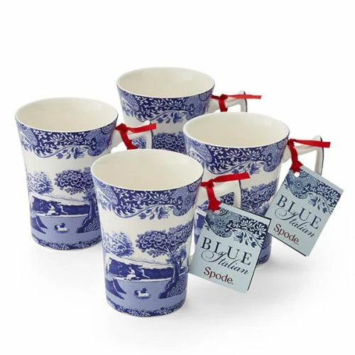 Spode Blue Italian Set of 4 Cottage Mugs - Elegant Ceramic Drinkware 3 Spode Blue Italian Set of 4 Cottage Mugs - Elegant Ceramic Drinkware