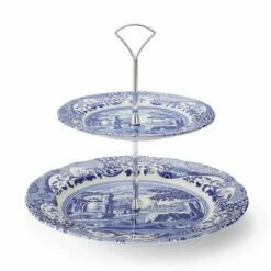 Spode Blue Italian 2-Tier Cake Stand - Elegant Tableware for Special Occasions