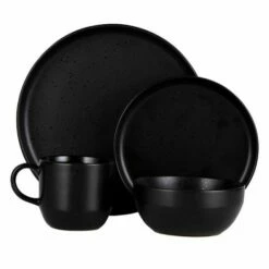 Barbary & Oak Luna 16-Piece Dinnerware Set - Elegant Black Tableware for Stylish Dining