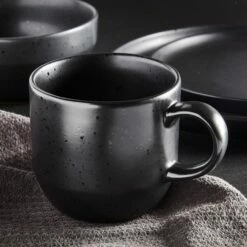 Barbary & Oak Luna 16-Piece Dinnerware Set - Elegant Black Tableware for Stylish Dining -HARTS OF STUR Sales BO867005BLK Barbary Oak Luna 16 Piece Dinnerware Set Black 3