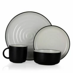 Barbary & Oak Cascade 16-Piece Dinnerware Set - Elegant Black Tableware for Stylish Dining