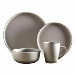 Barbary & Oak Avena 16-Piece Dinnerware Set in Grey - Premium Tableware for Stylish Dining