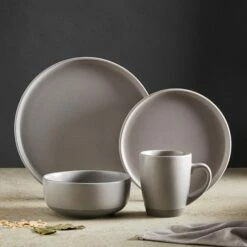 Barbary & Oak Avena 16-Piece Dinnerware Set in Grey - Premium Tableware for Stylish Dining -HARTS OF STUR Sales BO867007GRY Barbary And Oak Avena 16 Piece Dinnerware Set Grey 5