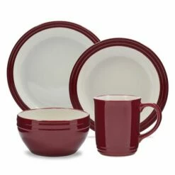 Barbary & Oak Foundry 16-Piece Dinnerware Set in Red | Premium Tableware Set