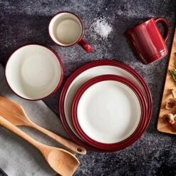 Barbary & Oak Foundry 16-Piece Dinnerware Set in Red | Premium Tableware Set -HARTS OF STUR Sales BO867011RED Barbary And Oak Foundry 16 Piece Dinnerware Red 5