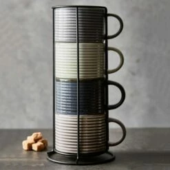 Barbary & Oak Totem Stacking Mugs, Set of 4 - Reactive Glaze Ceramic Coffee Cups 13 Barbary & Oak Totem Stacking Mugs, Set of 4 - Reactive Glaze Ceramic Coffee Cups -HARTS OF STUR Sales BO874012 Barbary Oak Totem Stacking Mugs Set 5