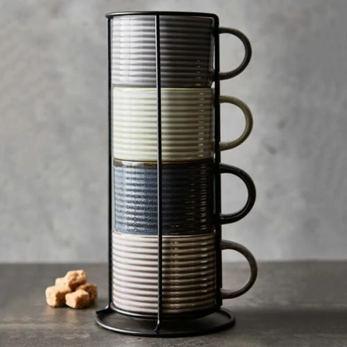 Barbary & Oak Totem Stacking Mugs, Set of 4 - Reactive Glaze Ceramic Coffee Cups 8 Barbary & Oak Totem Stacking Mugs, Set of 4 - Reactive Glaze Ceramic Coffee Cups - Image 6