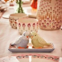 Cath Kidston Painted Table Ceramic Budgie Salt & Pepper Shaker Set - Stylish Tableware -HARTS OF STUR Sales CKBUDGSALPEP Cath Kidston Ceramic Budgie Salt And Pepper Shaker Set 3