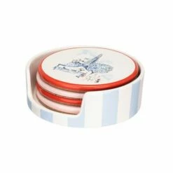 Cath Kidston London Ceramic Coasters Set with Holder - Floral Design Tableware
