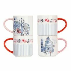 Cath Kidston London Set of 4 Stacking Mugs - Floral Design, Ceramic Drinkware -HARTS OF STUR Sales CKLNSTACKMUG4 Cath Kidston London 4 Pack Stacking Mugs 2