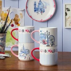 Cath Kidston London Set of 4 Stacking Mugs - Floral Design, Ceramic Drinkware -HARTS OF STUR Sales CKLNSTACKMUG4 Cath Kidston London 4 Pack Stacking Mugs 4