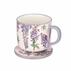 Cath Kidston Wisteria Ceramic Mug & Coaster Set - Elegant Drinkware for Tea & Coffee Lovers