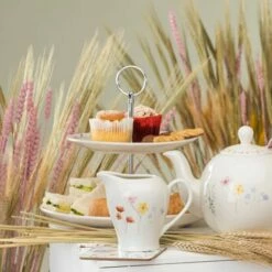 English Tableware Company Pressed Flowers 2 Tier Cake Stand - Elegant Tableware for Special Occasions -HARTS OF STUR Sales DD4816A01 English Tableware Company Pressed Flowers 2 Tier Cake Stand 3