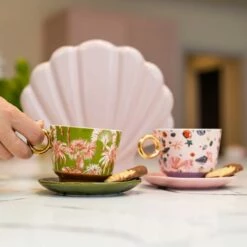 Eleanor Bowmer Shell Design Cup and Saucer Set - Elegant Drinkware for Tea & Coffee -HARTS OF STUR Sales EBCUPSAUSHEL Eleanor Bowmer Cup And Saucer Shell 2
