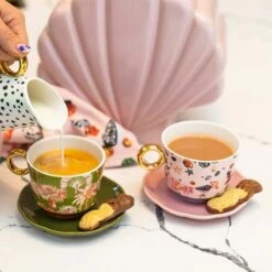 Eleanor Bowmer Shell Design Cup and Saucer Set - Elegant Drinkware for Tea & Coffee -HARTS OF STUR Sales EBCUPSAUSHEL Eleanor Bowmer Cup And Saucer Shell 3