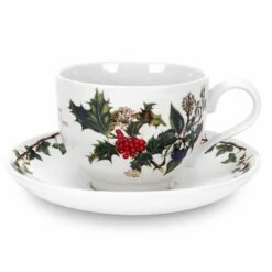 Portmeirion The Holly & The Ivy Set of 6 Tea Cups & Saucers - Festive Christmas Drinkware -HARTS OF STUR Sales HV04107X6 The Holly And The Ivy by Portmeirion Tea Cup And Saucer Set of 6 1