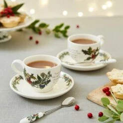 Portmeirion The Holly & The Ivy Set of 6 Tea Cups & Saucers - Festive Christmas Drinkware -HARTS OF STUR Sales HV04107X6 The Holly And The Ivy by Portmeirion Tea Cup And Saucer Set of 6 2