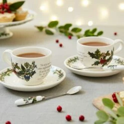 Portmeirion The Holly & The Ivy Set of 6 Tea Cups & Saucers - Festive Christmas Drinkware -HARTS OF STUR Sales HV04107X6 The Holly And The Ivy by Portmeirion Tea Cup And Saucer Set of 6 3