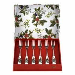 Portmeirion The Holly & The Ivy Set of 6 Pastry Forks - Elegant Cutlery for Desserts