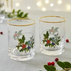 Portmeirion The Holly & The Ivy Set of 4 Double Old Fashion Glasses - Festive Drinkware -HARTS OF STUR Sales HV5407XP The Holly And The Ivy by Portmeirion DOF Glass Set of 4 1