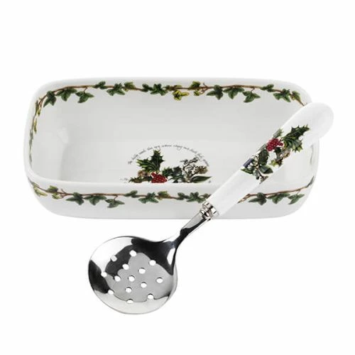 Portmeirion The Holly & The Ivy Cranberry Dish & Slotted Spoon - Festive Tableware Set 4 Portmeirion The Holly & The Ivy Cranberry Dish & Slotted Spoon - Festive Tableware Set - Image 2