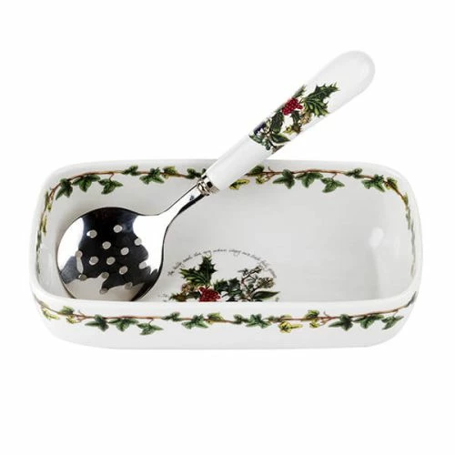 Portmeirion The Holly & The Ivy Cranberry Dish & Slotted Spoon - Festive Tableware Set 3 Portmeirion The Holly & The Ivy Cranberry Dish & Slotted Spoon - Festive Tableware Set