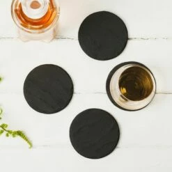 Set of 4 Round Slate Coasters by The Just Slate Company | Premium Tableware -HARTS OF STUR Sales JSCO4B Just Slate Company Round Slate Coasters 3