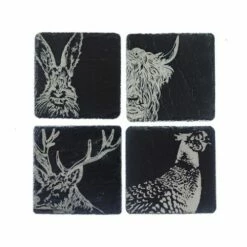 Set of 4 Country Animals Slate Coasters by The Just Slate Company | Premium Tableware