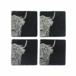 Set of 4 Highland Cow Slate Coasters by The Just Slate Company | Premium Tableware