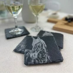 Set of 4 Horse Portrait Slate Coasters by The Just Slate Company | Elegant Tableware -HARTS OF STUR Sales JSCS4HP Just Slate Company Horse Portrait Slate Coasters 2