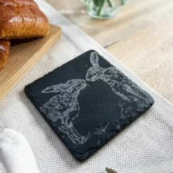 Set of 4 Kissing Hares Slate Coasters by The Just Slate Company | Elegant Tableware -HARTS OF STUR Sales JSCS4KH Just Slate Company Kissing Hares Slate Coasters 2