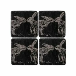 Set of 4 Kissing Hares Slate Coasters by The Just Slate Company | Elegant Tableware