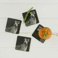 Set of 4 Pheasant Slate Coasters by The Just Slate Company | Premium Tableware -HARTS OF STUR Sales JSCS4PH Just Slate Company Pheasant Slate Coasters 2