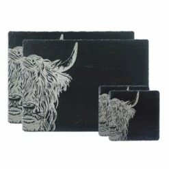 Highland Cow Slate Coaster & Placemat Set - The Just Slate Company | Table Mats & Coasters