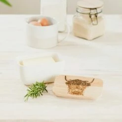 The Just Slate Company Highland Cow White Butter Dish | Elegant Tableware for Your Kitchen -HARTS OF STUR Sales JSSOBDWHC Just Slate Company Highland Cow White Butter Dish 2