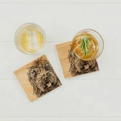 Set of 2 Cockapoo Oak Coasters by The Just Slate Company - Premium Tableware -HARTS OF STUR Sales JSSOC2CP Just Slate Company Cockapoo Oak Coasters 1