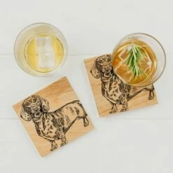 Set of 2 Dachshund Oak Coasters by The Just Slate Company | Premium Tableware -HARTS OF STUR Sales JSSOC2DH Just Slate Company Dachshund Oak Coasters 1