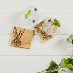 Set of 2 Hare Oak Coasters by The Just Slate Company - Elegant Tableware for Home & Office -HARTS OF STUR Sales JSSOC2H Just Slate Company Hare Oak Coasters 2