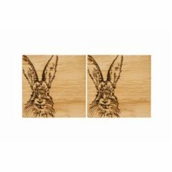 Set of 2 Hare Oak Coasters by The Just Slate Company - Elegant Tableware for Home & Office