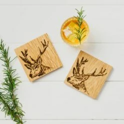 Set of 2 Stag Oak Coasters by The Just Slate Company | Premium Tableware 8 Set of 2 Stag Oak Coasters by The Just Slate Company | Premium Tableware -HARTS OF STUR Sales JSSOC2S Just Slate Company Stag Oak Coasters 2