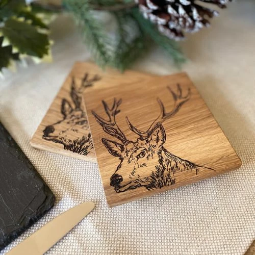 Set of 2 Stag Oak Coasters by The Just Slate Company | Premium Tableware 6 Set of 2 Stag Oak Coasters by The Just Slate Company | Premium Tableware - Image 4