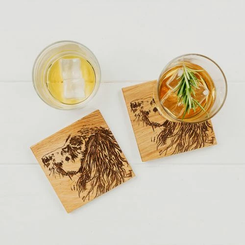 Set of 2 Spaniel Oak Coasters by The Just Slate Company - Elegant Tableware for Home Decor 4 Set of 2 Spaniel Oak Coasters by The Just Slate Company - Elegant Tableware for Home Decor - Image 2