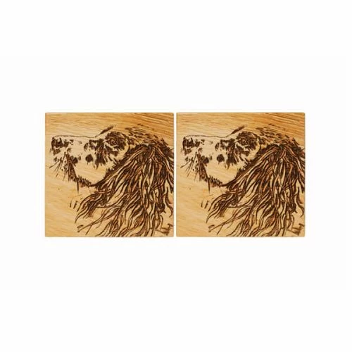 Set of 2 Spaniel Oak Coasters by The Just Slate Company - Elegant Tableware for Home Decor 3 Set of 2 Spaniel Oak Coasters by The Just Slate Company - Elegant Tableware for Home Decor