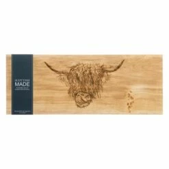 Highland Cow Large Oak Serving Board by The Just Slate Company - Elegant Serveware for Dining & Entertaining -HARTS OF STUR Sales JSSOLSBHC Just Slate Company Highland Cow Large Oak Serving Board 1