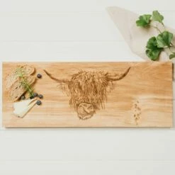 Highland Cow Large Oak Serving Board by The Just Slate Company - Elegant Serveware for Dining & Entertaining -HARTS OF STUR Sales JSSOLSBHC Just Slate Company Highland Cow Large Oak Serving Board 2